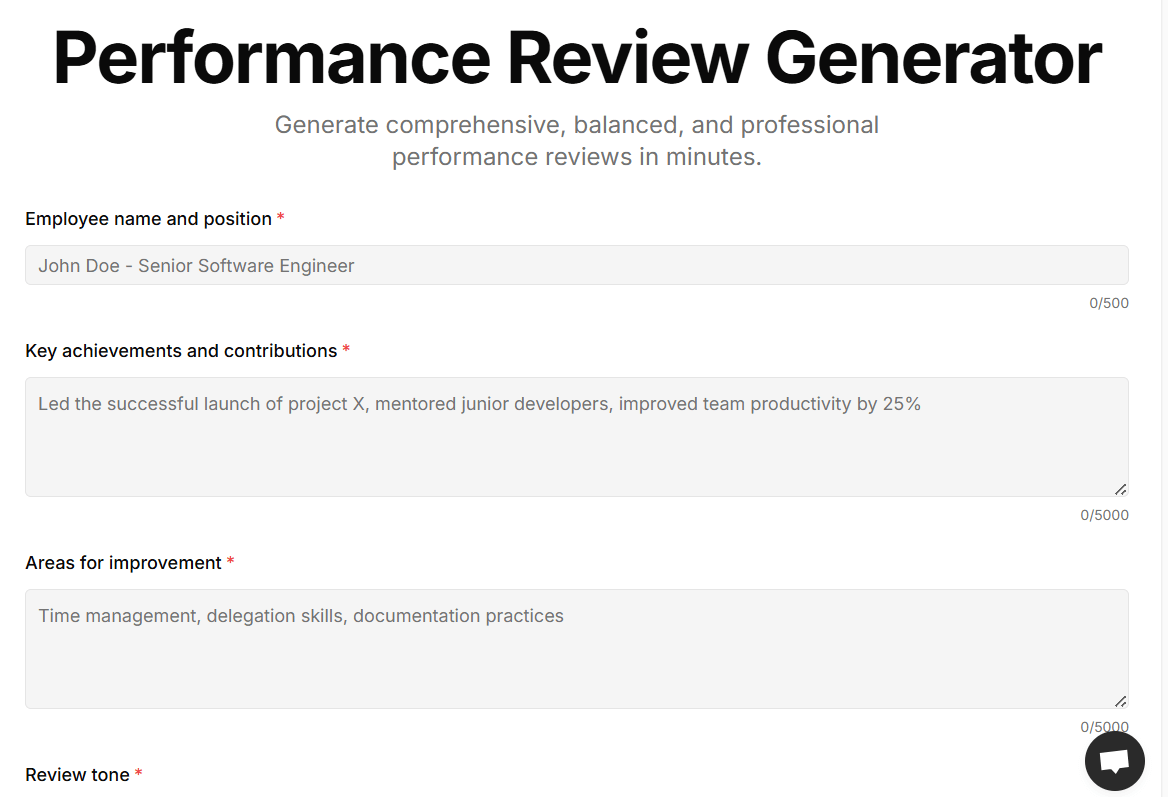 Galaxy.AI’s Performance Review Generator