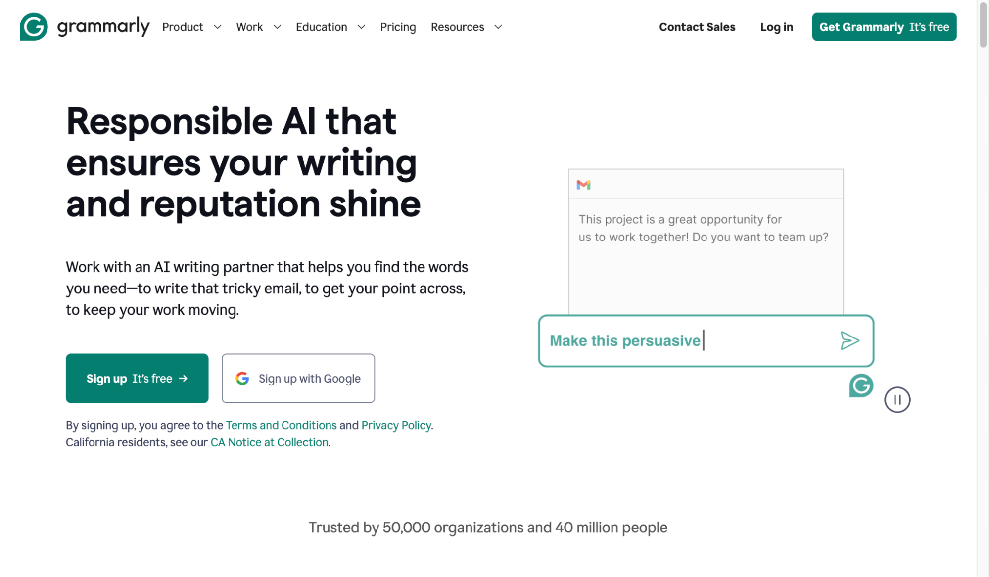 Grammarly Proofreading Tool's Homepage
