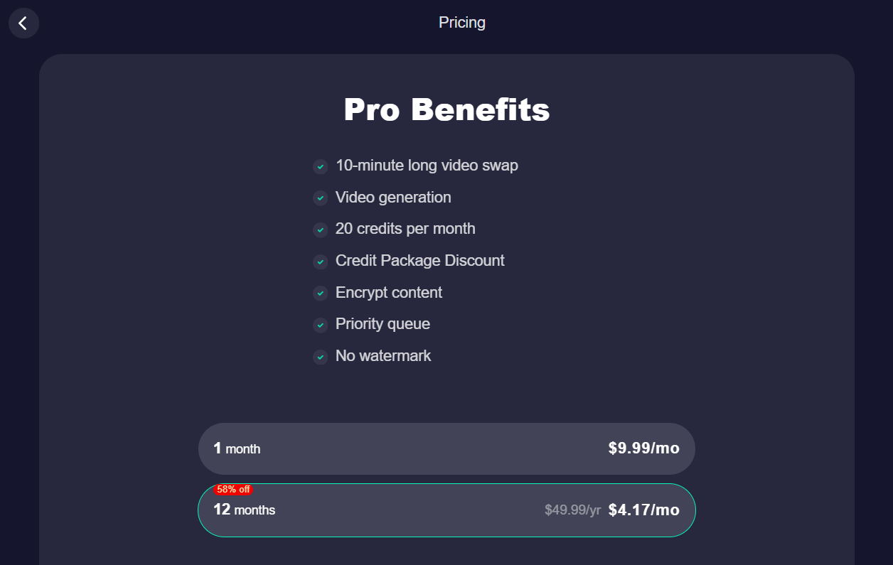 The Pricing Plan of FaceMagic vs. DeepSwap