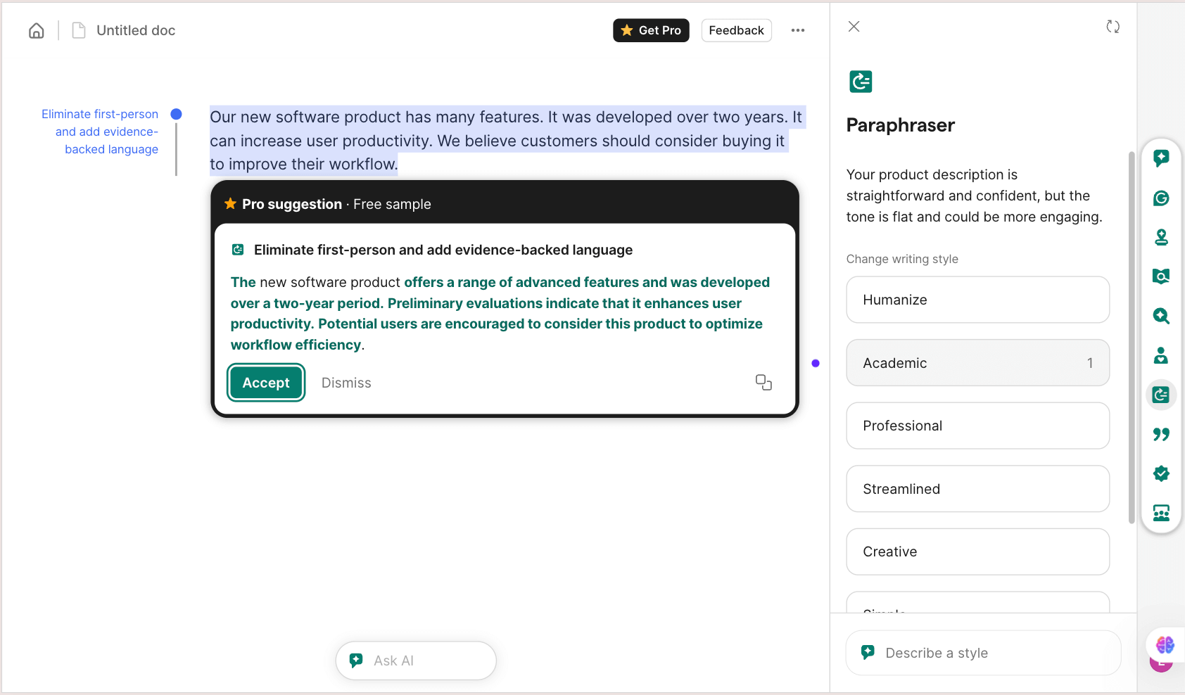 Grammarly's Paraphrasing Function