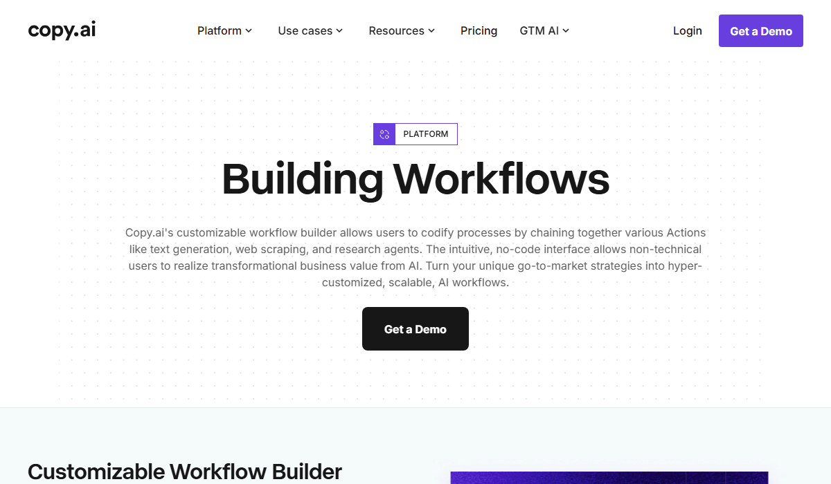 Copy.ai connects with CRMs and apps to streamline marketing workflows