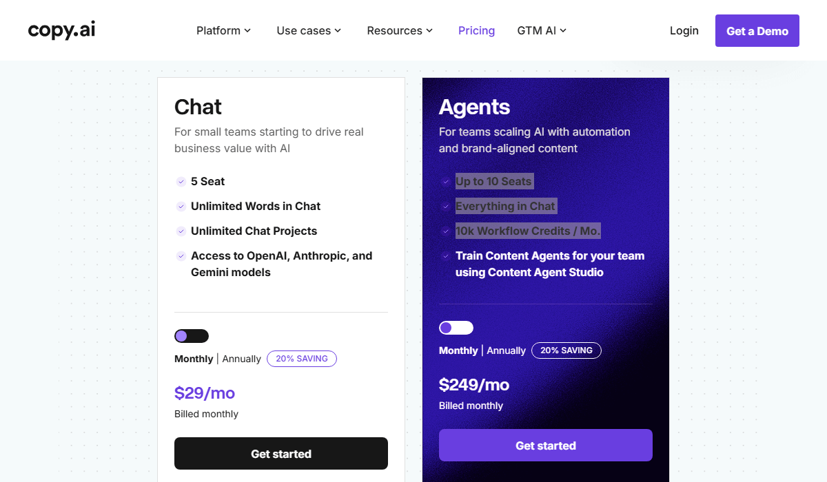 Copy.ai Pricing Plans