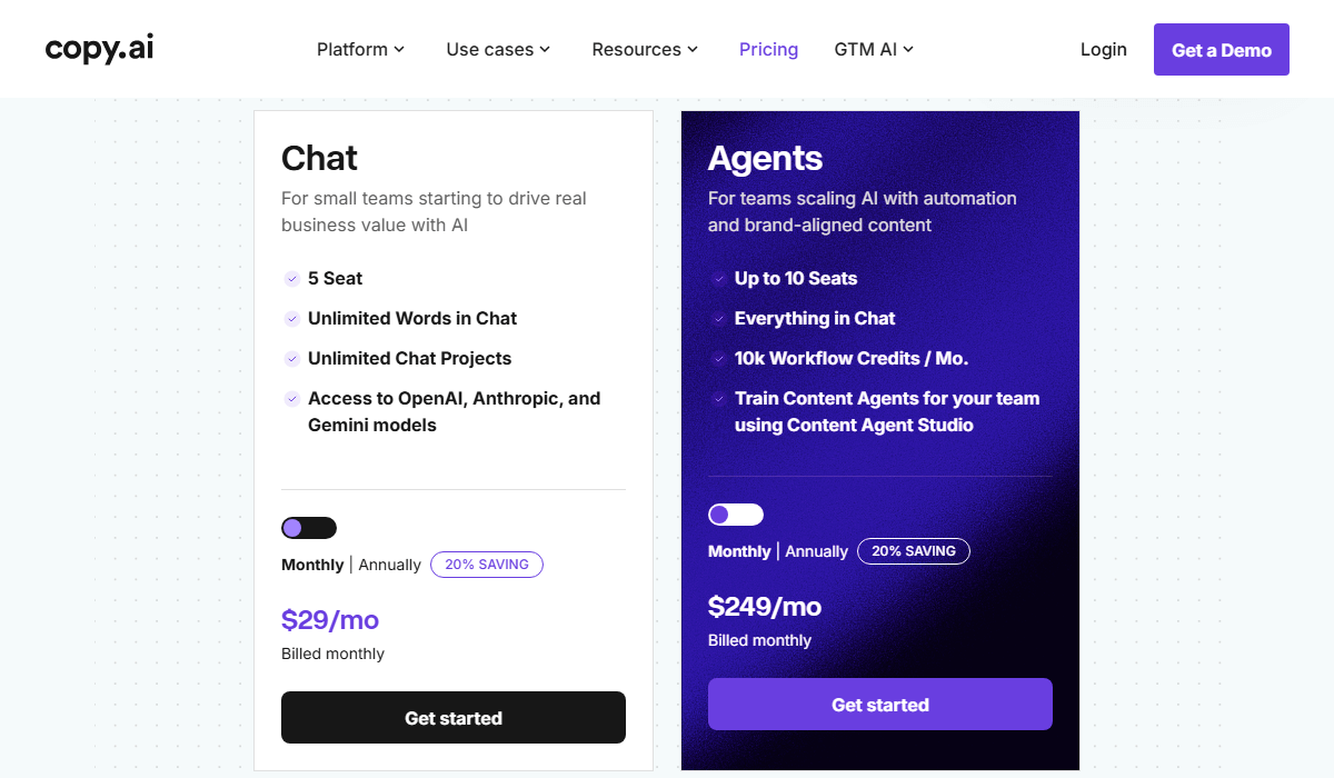 Copy AI Pricing Plan