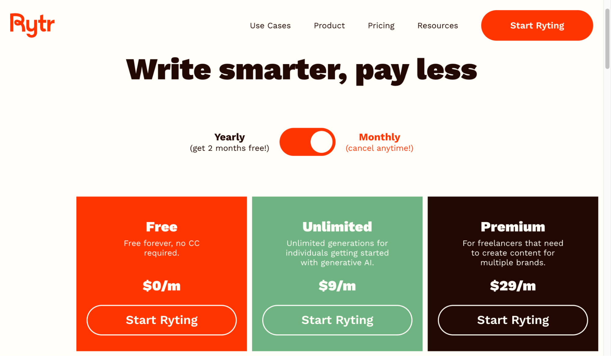 Writesonic vs Rytr: Rytr’s Pricing Plans