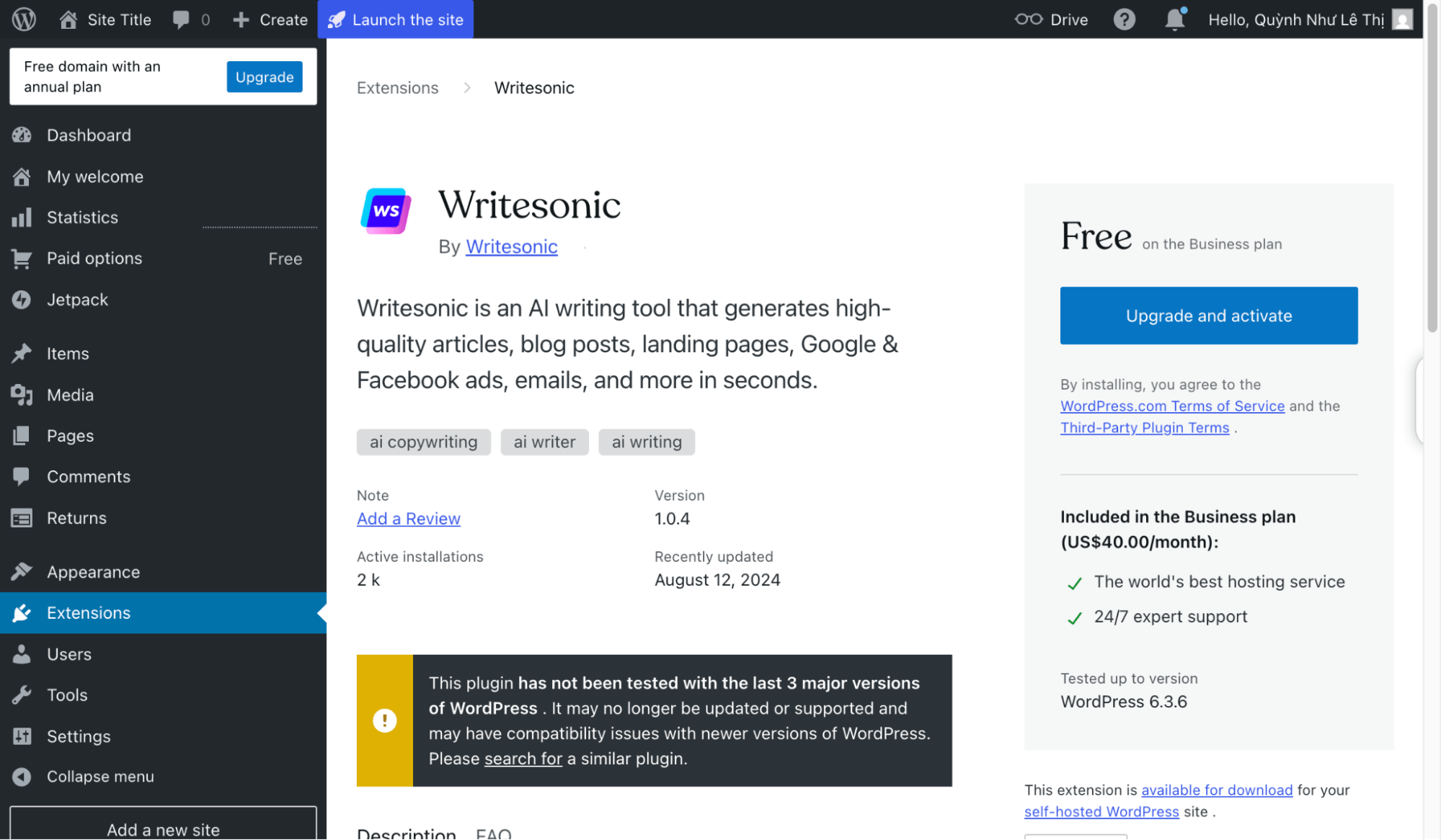 Jasper vs WriteSonic: WriteSonic Connects Directly To WordPress