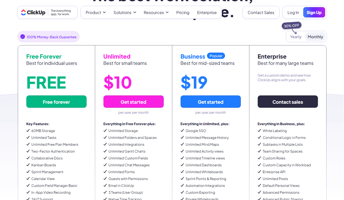 ClickUp Pricing Plan