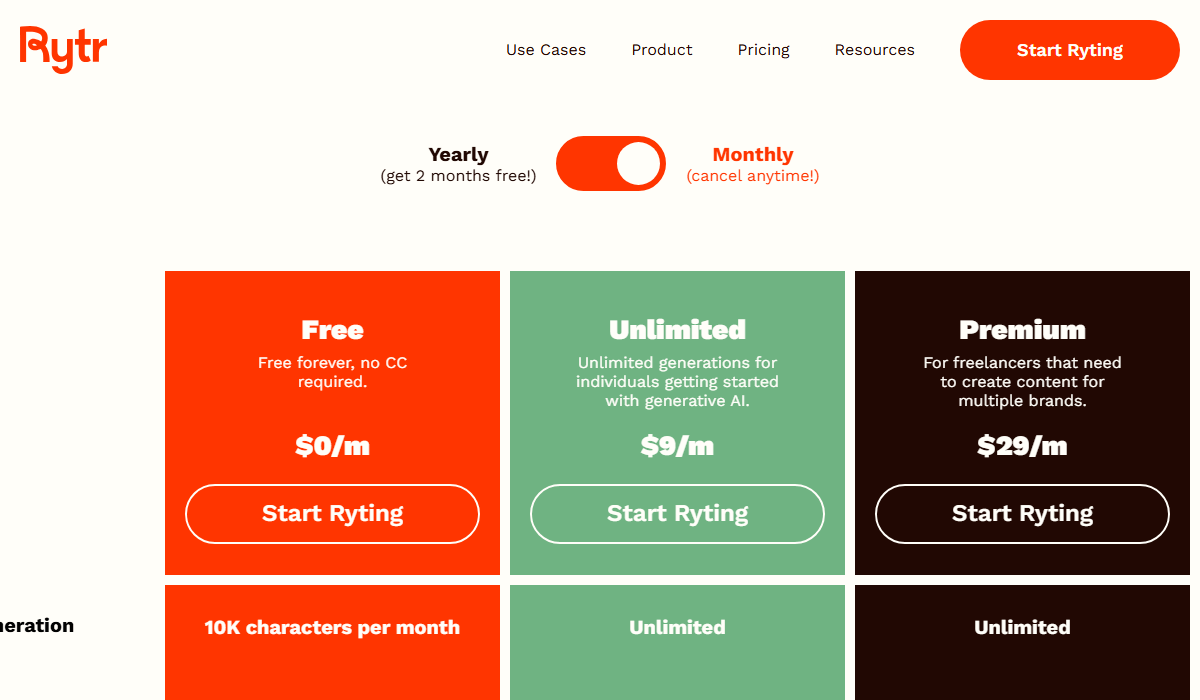 Rytr Pricing Plan
