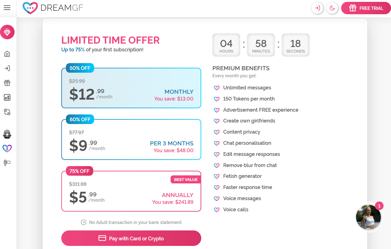 DreamGF Pricing Plans
