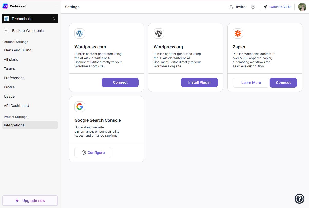 Writesonic vs ChatGPT: Writesonic with Integration Capabilities