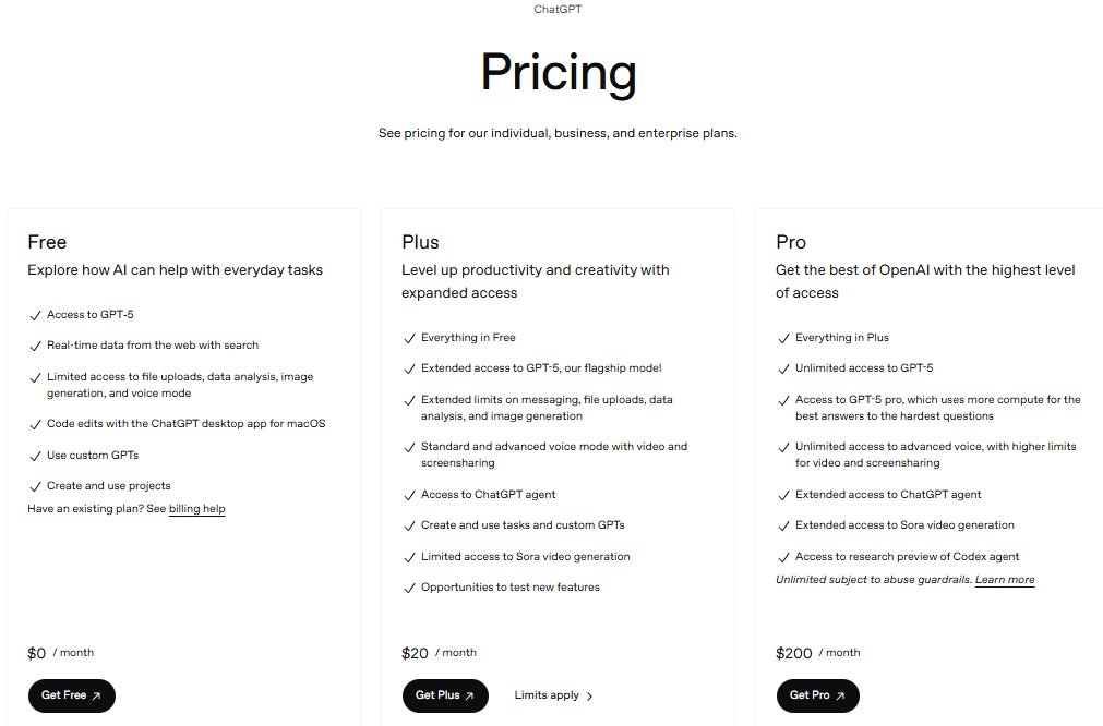 Writesonic AI vs ChatGPT: ChatGPT’s Pricing Plans