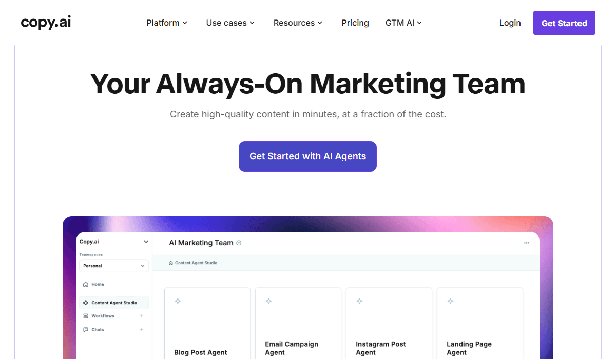 Copy.ai—Gravitywrite Alternative for marketing workflow automation 
