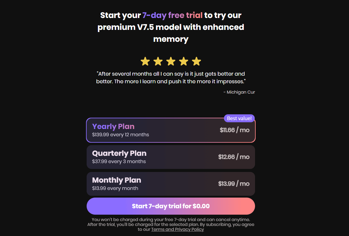 Paid Subscriptions of Kindroid.ai