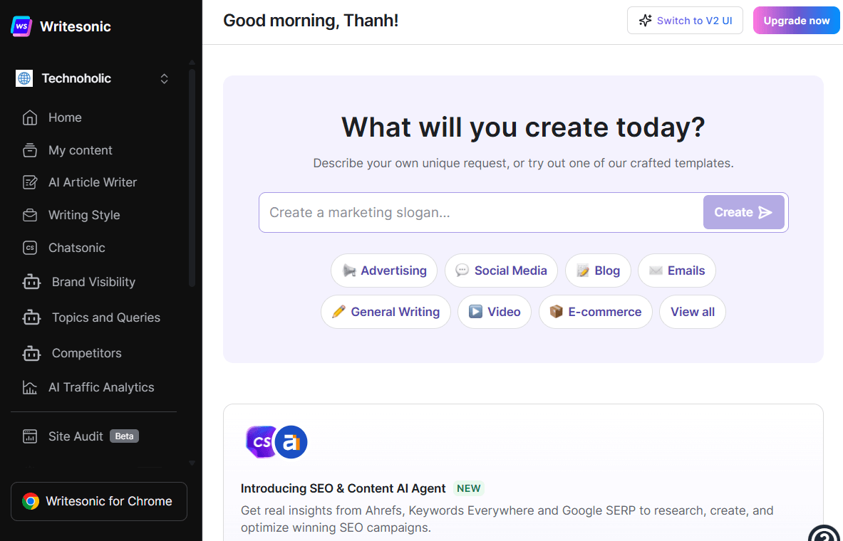 Writesonic vs ChatGPT: Writesonic with Prebuilt Templates