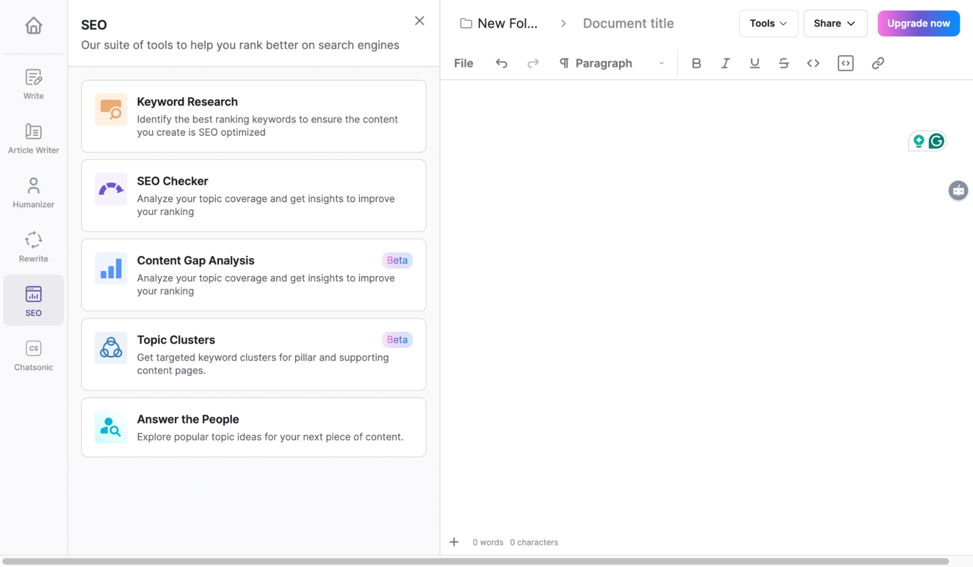 Writesonic vs Rytr: WriteSonic SEO Features