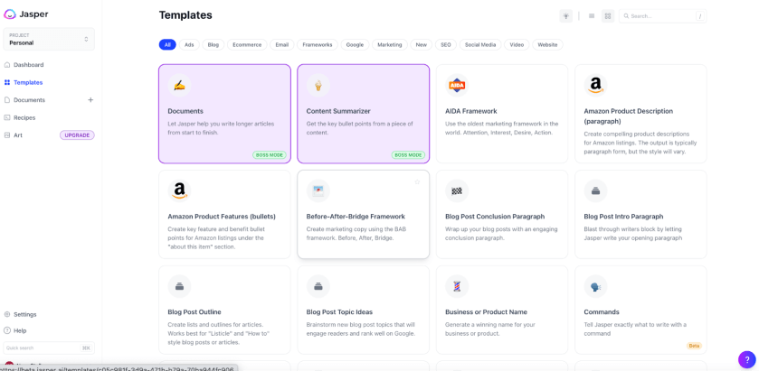 Jasper AI Review: Jasper's Diverse Templates