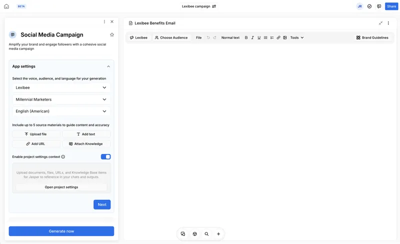 Jasper is a full content creation engine