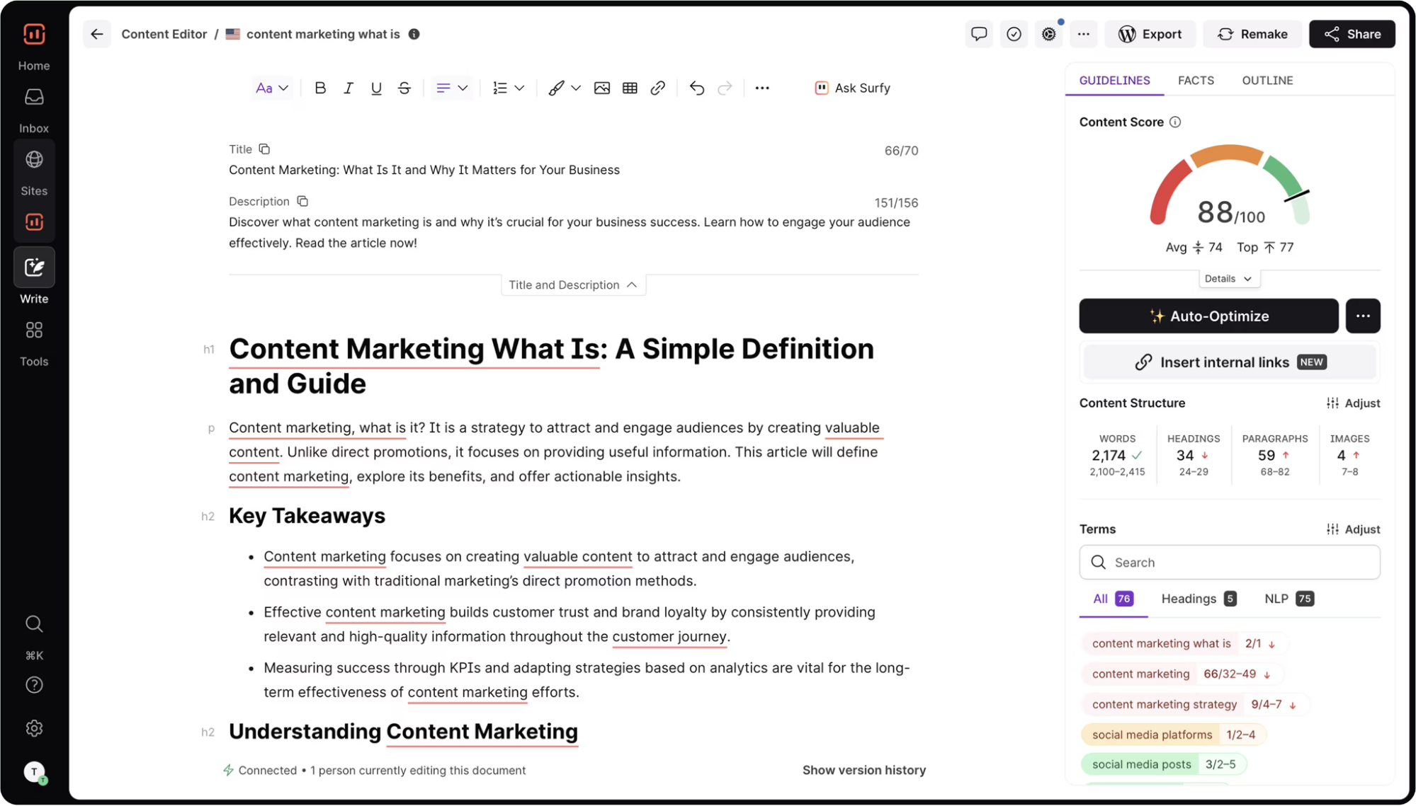 Jasper integrates with Surfer SEO for optimization
