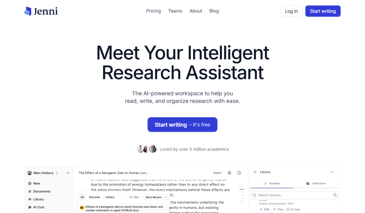 Jenni AI interface, a powerful academic Paperpal alternative