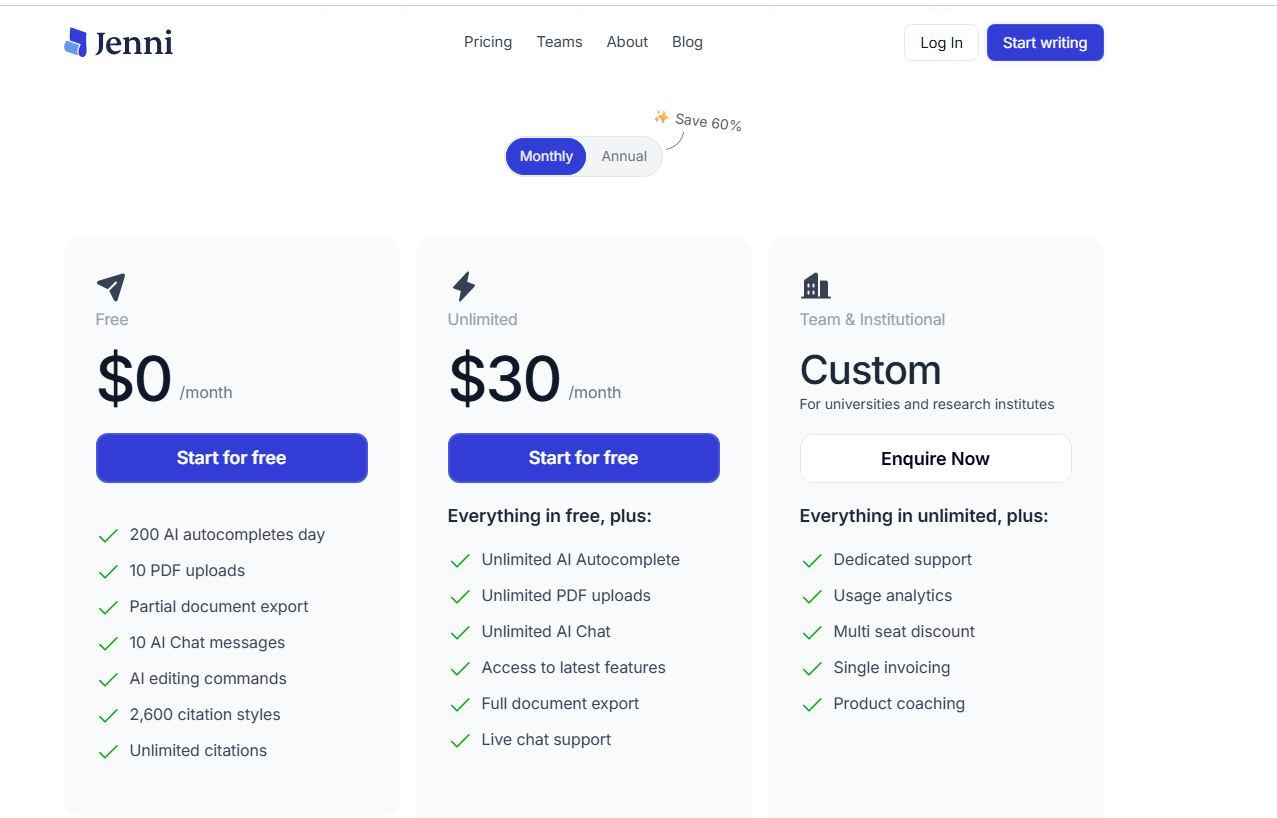 Jenni Pricing Plan