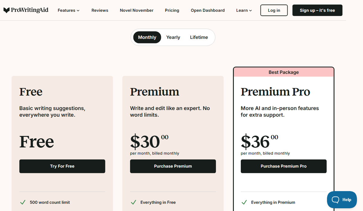 ProWritingAid Pricing Plans