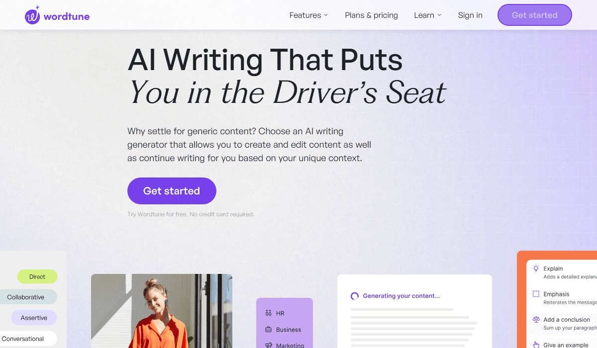 Wordtune AI Writing helps create quick content starters