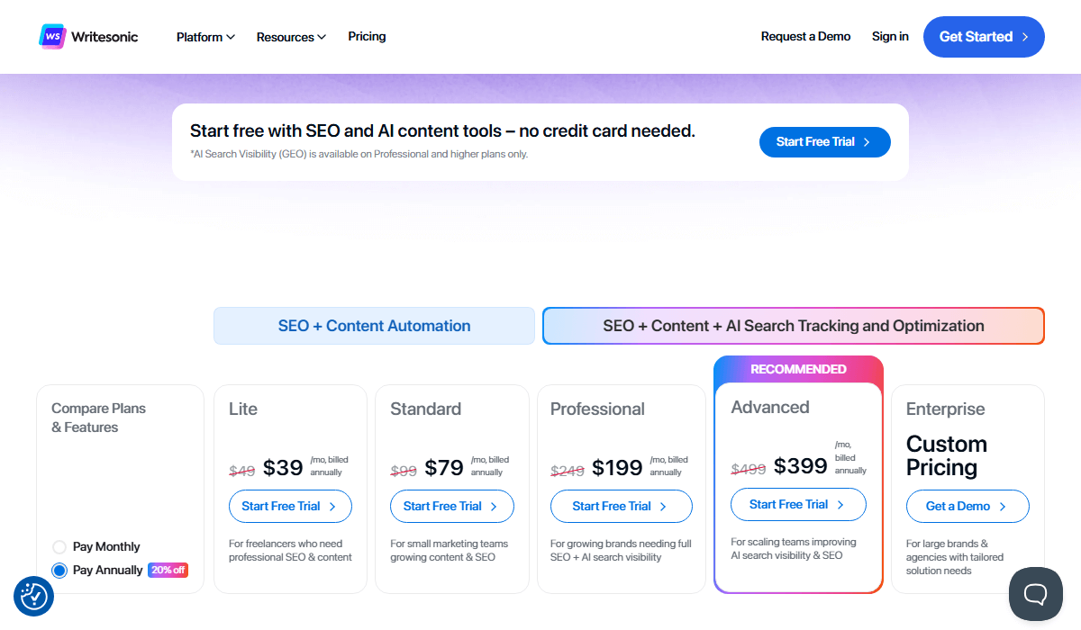 Writesonic Pricing Plan