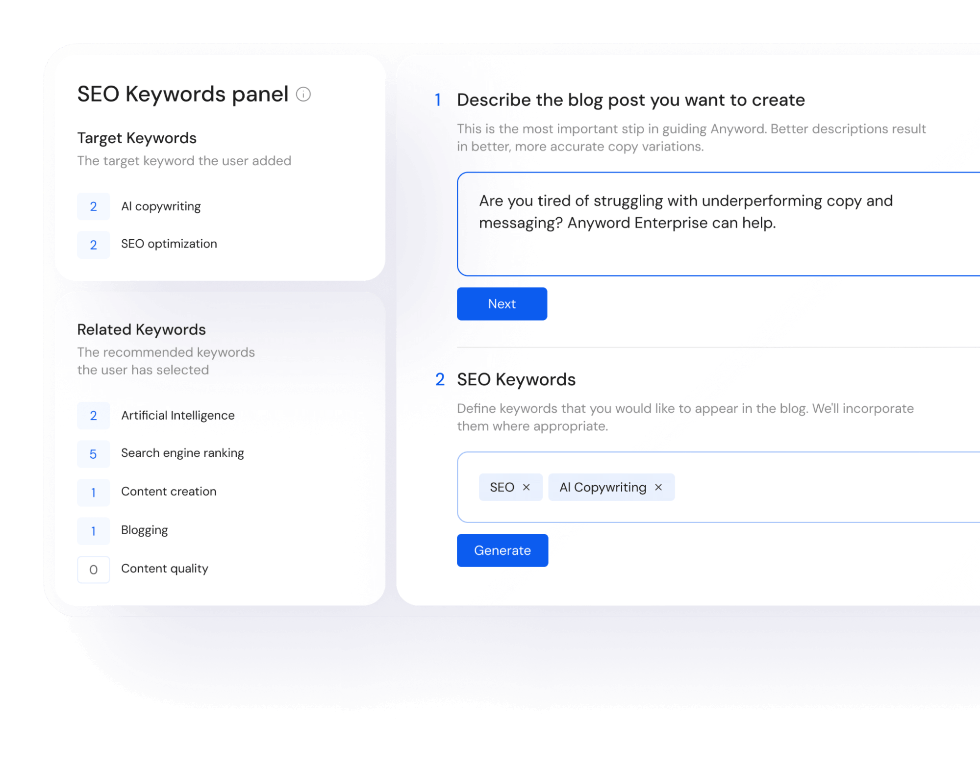 Anyword’s Blog Wizard offers real-time SEO scoring and tips (Source: Anyword)