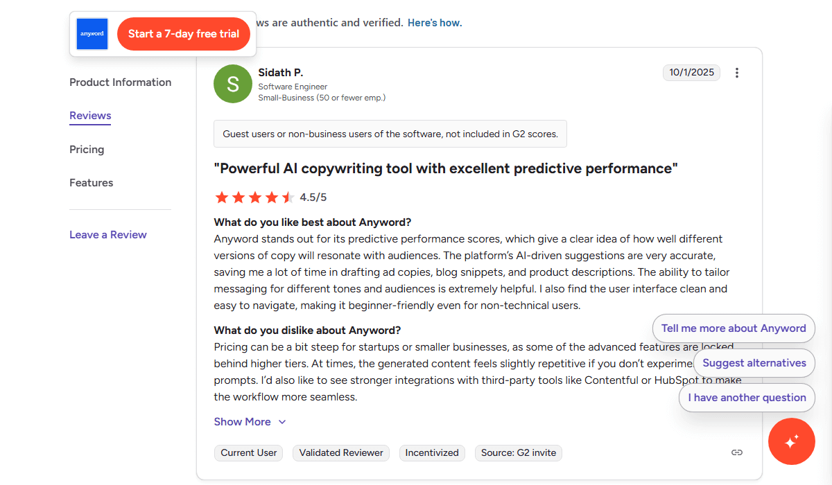 G2 review: "excellent predictive performance.