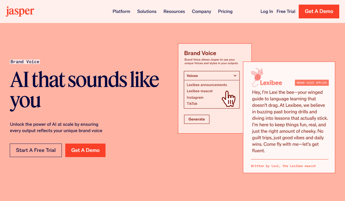 Jasper's Brand Voice feature for consistent content style