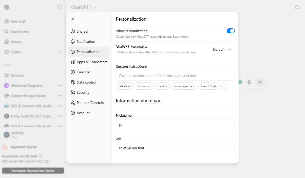ChatGPT custom instructions