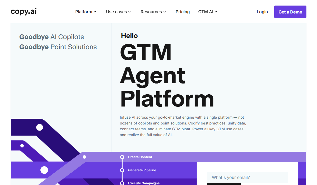 Copy AI is a GTM tool designed for business teams