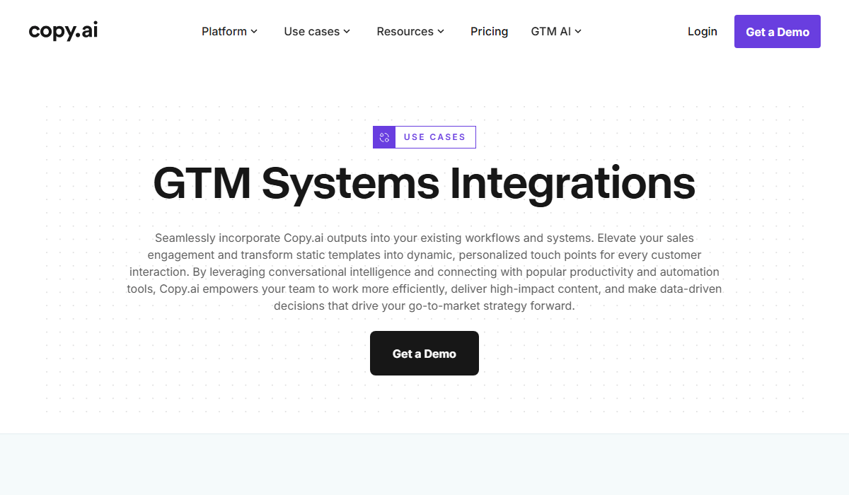 Copy AI integrates with 2,000+ tools for seamless business automation