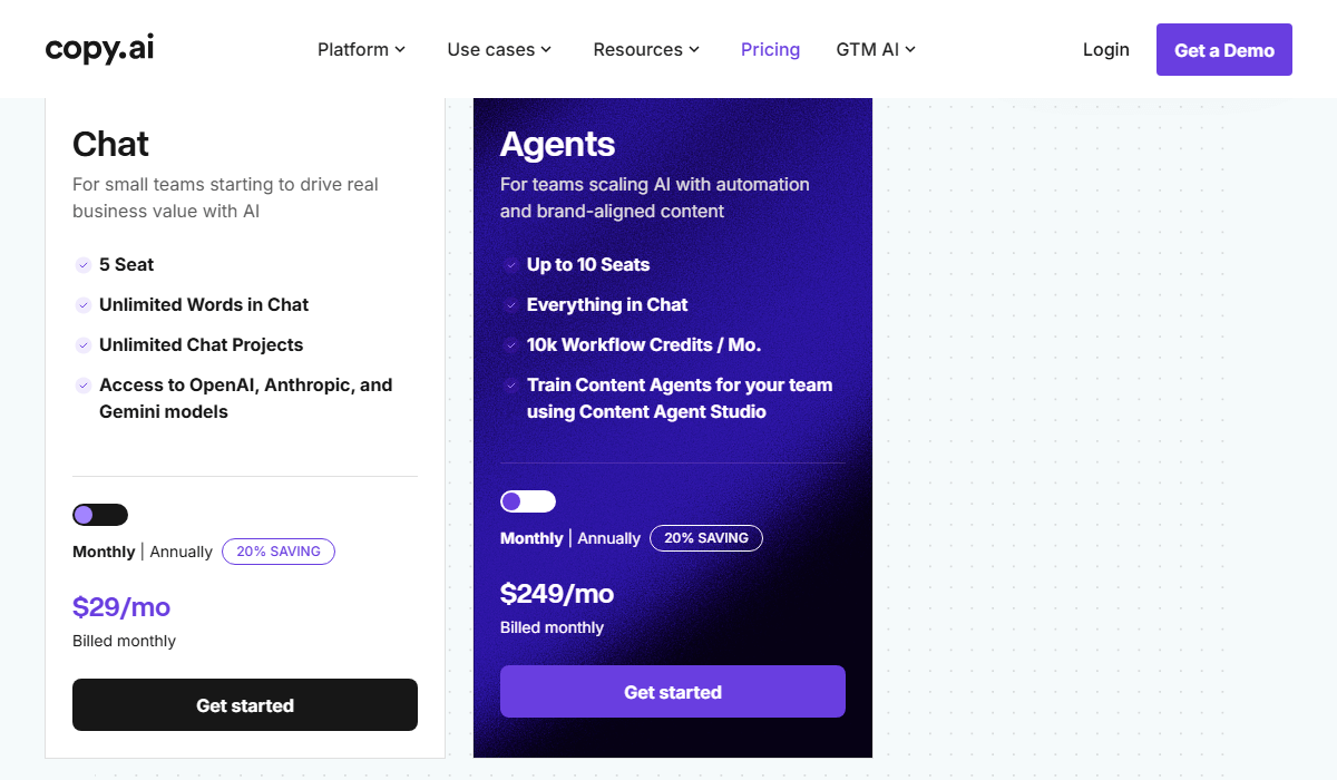 Copy AI Pricing Plan