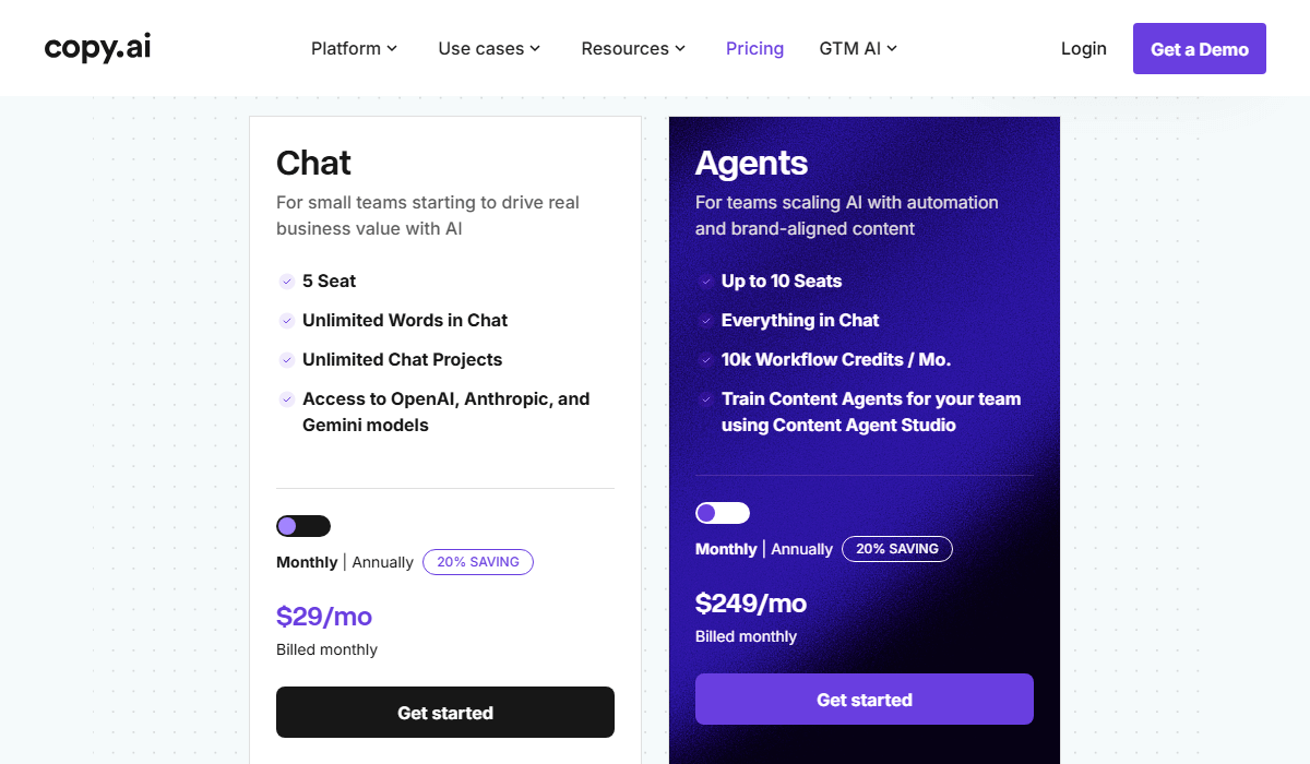 Copy AI Pricing Plan