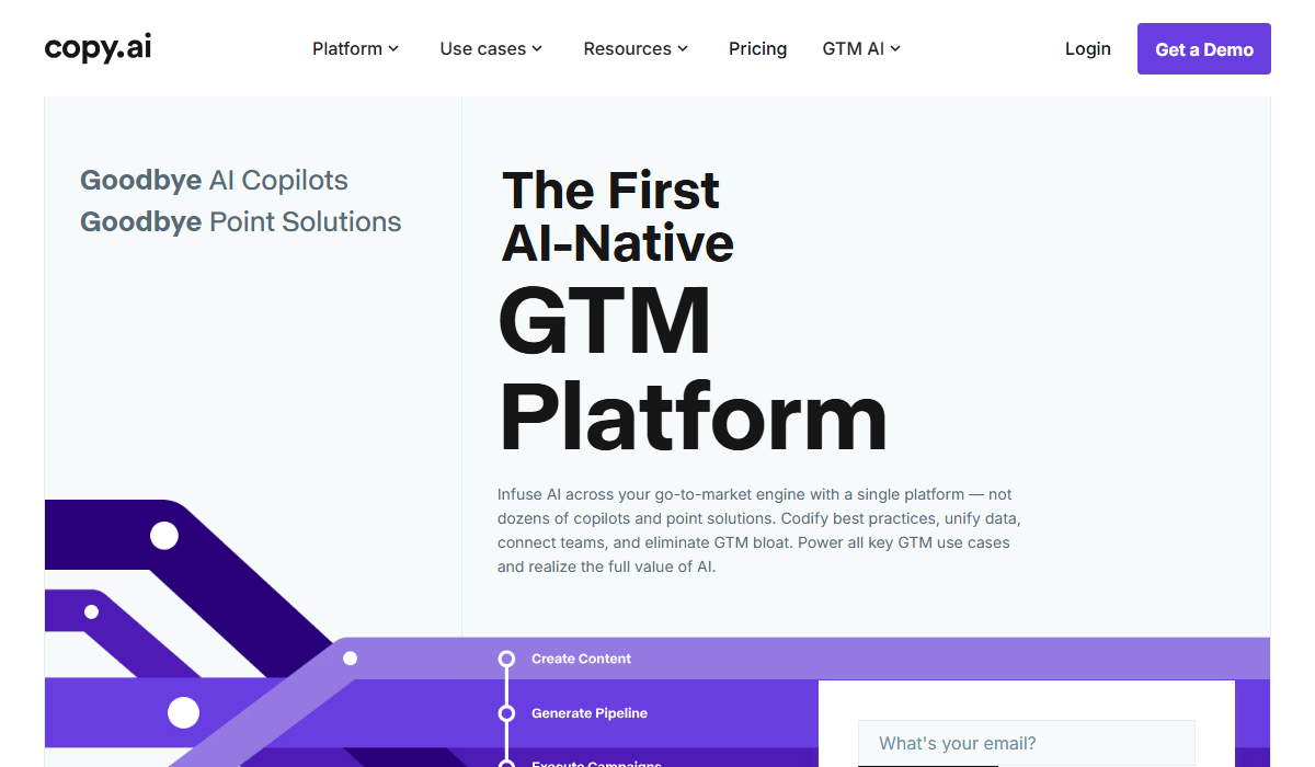 Copy.ai focuses on AI writing and automation workflows