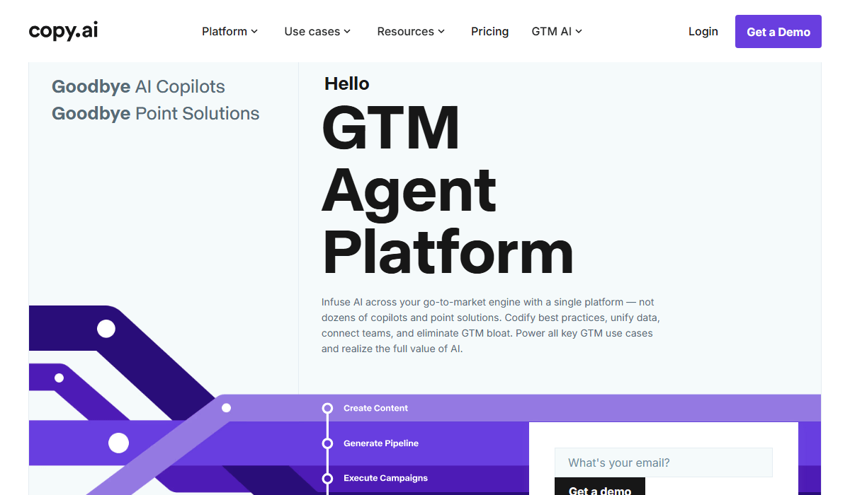 Copy AI is a GTM platform for marketing and sales teams
