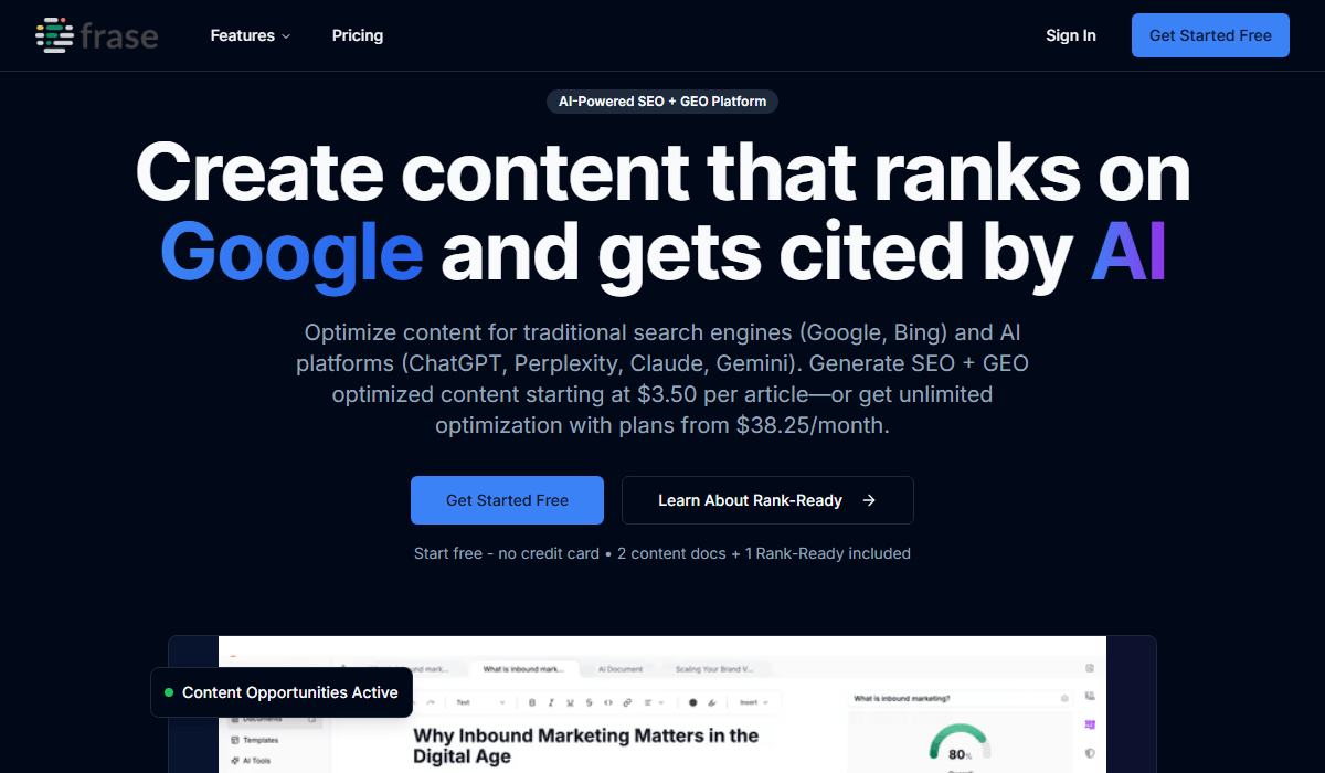 Frase AI ranking assistant for SEO-focused teams