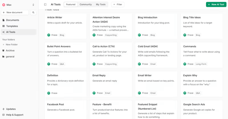 Frase templates feel less intuitive for non-SEO tasks