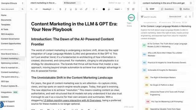 Frase creates content outlines by combining research and structure