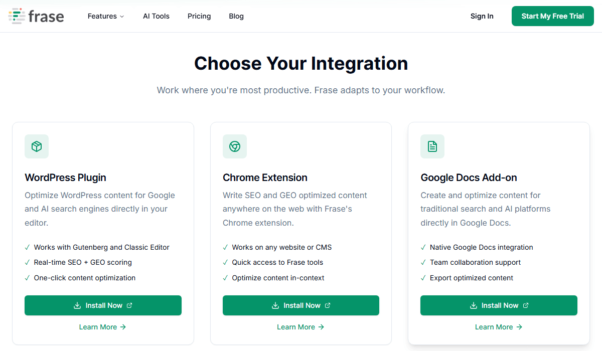 Frase focuses on integrations for seamless SEO efficiency