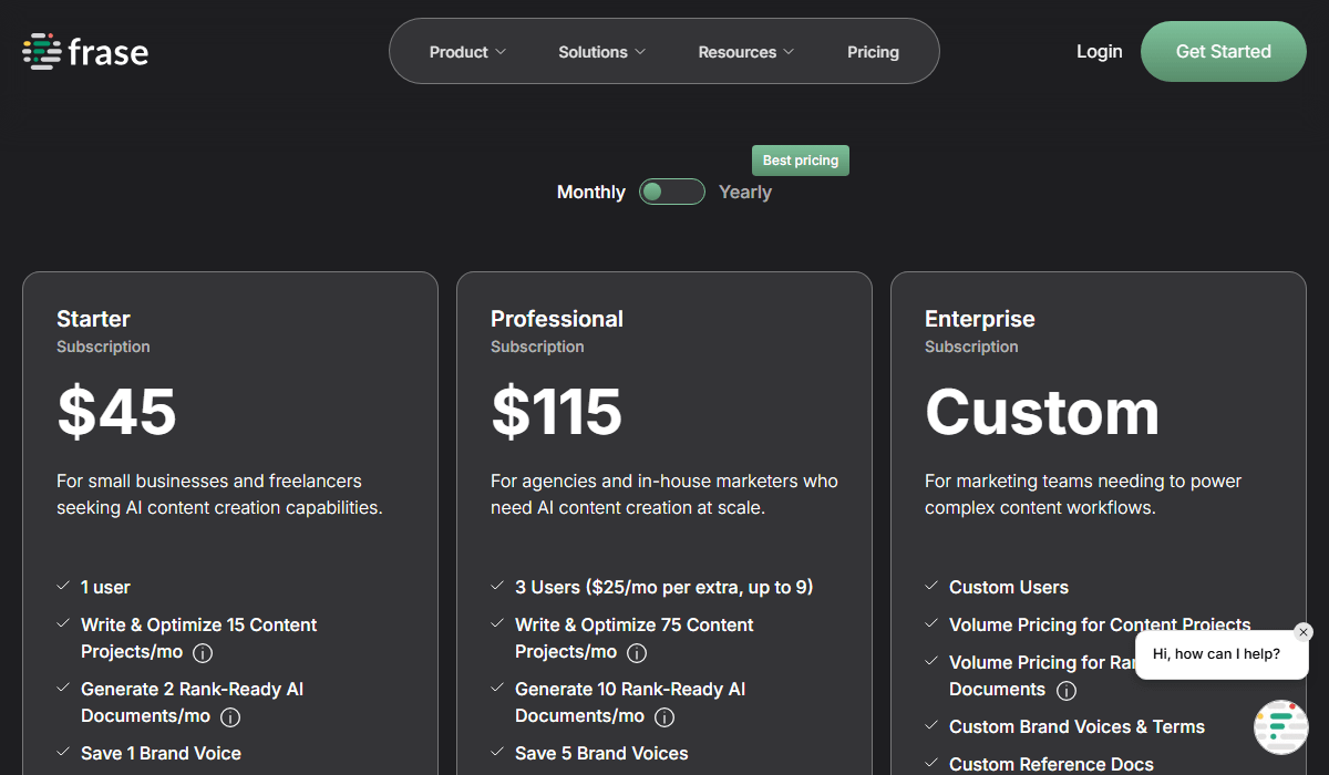 Frase Pricing Plans