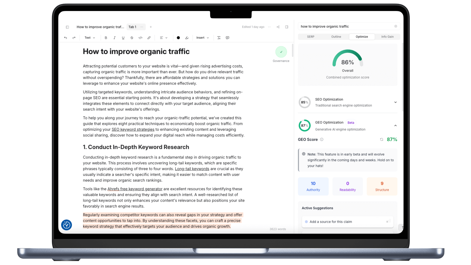 Frase’s interactive SEO tools for real-time content optimization