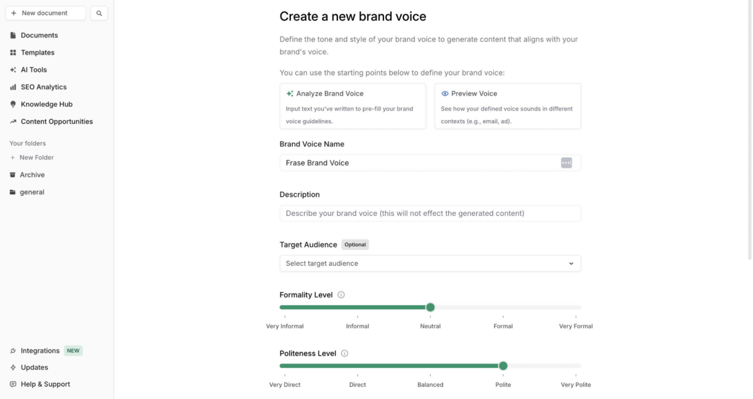 Frase integrates brand voice with SEO, offering more than tone changes