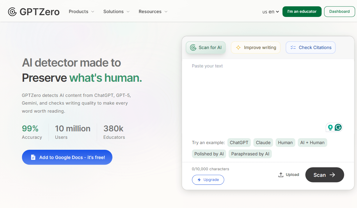 GPTZero trusted educational AI detector