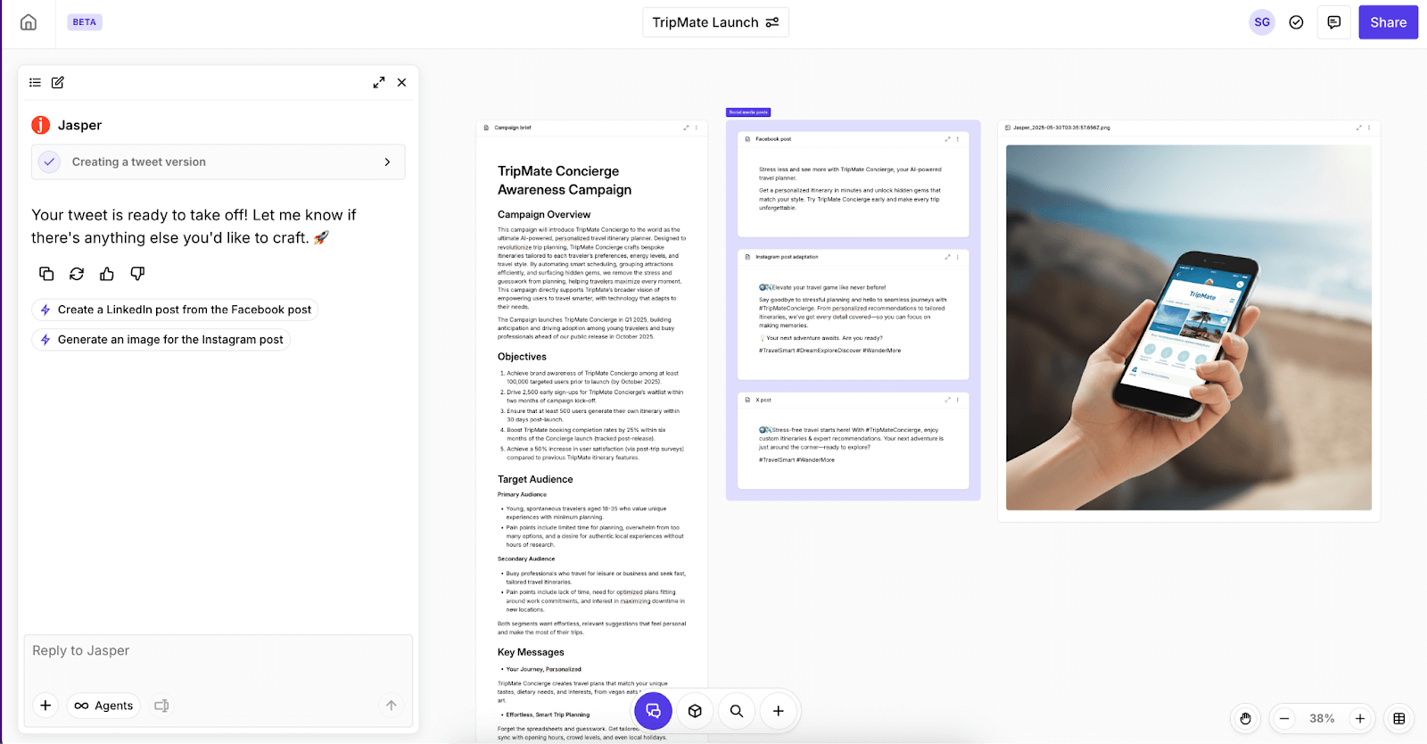 Jasper's Canvas editor for creative writing and brainstorming