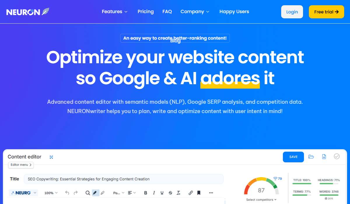 NeuronWriter offers NLP optimization and SERP analysis at a low cost