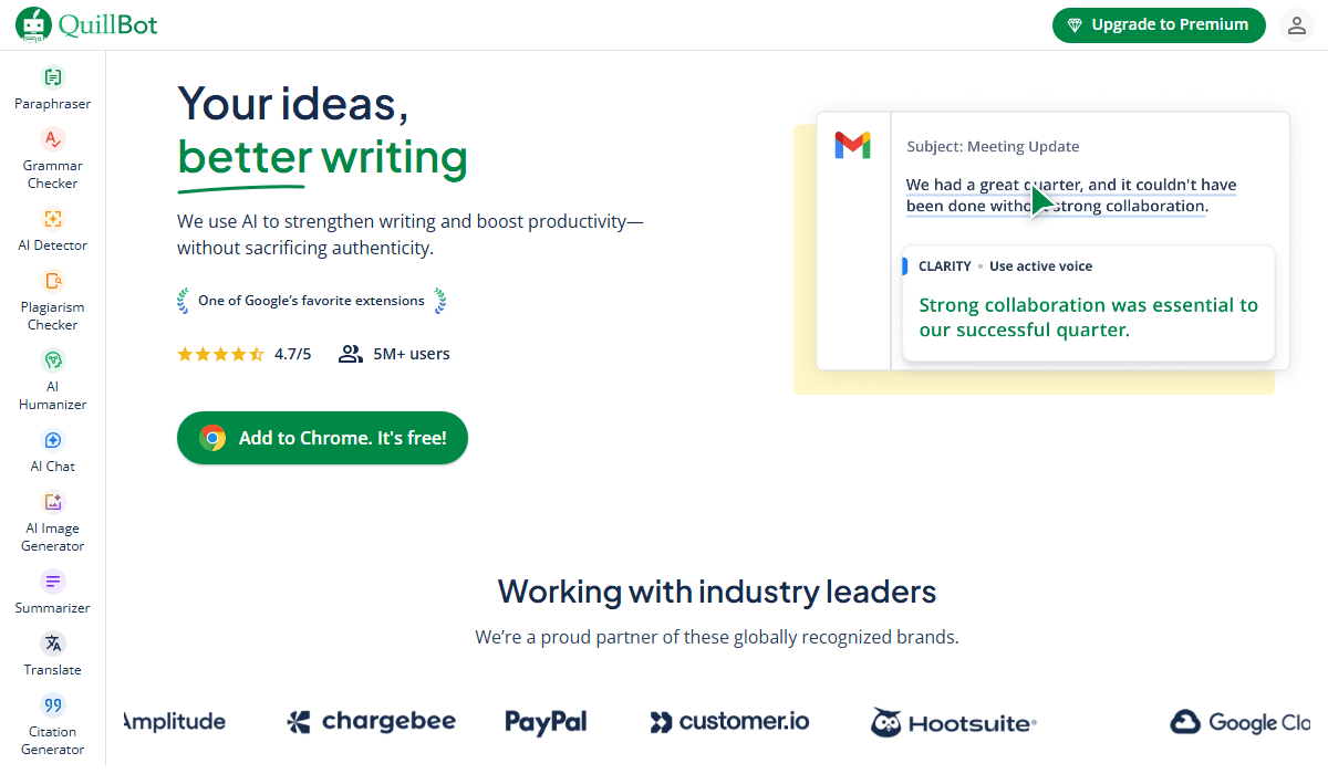 QuillBot content refiner for improving existing writing