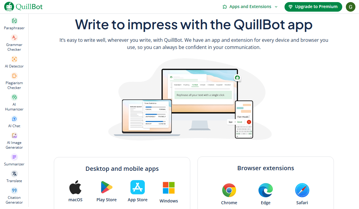 QuillBot integrates with browsers and document apps