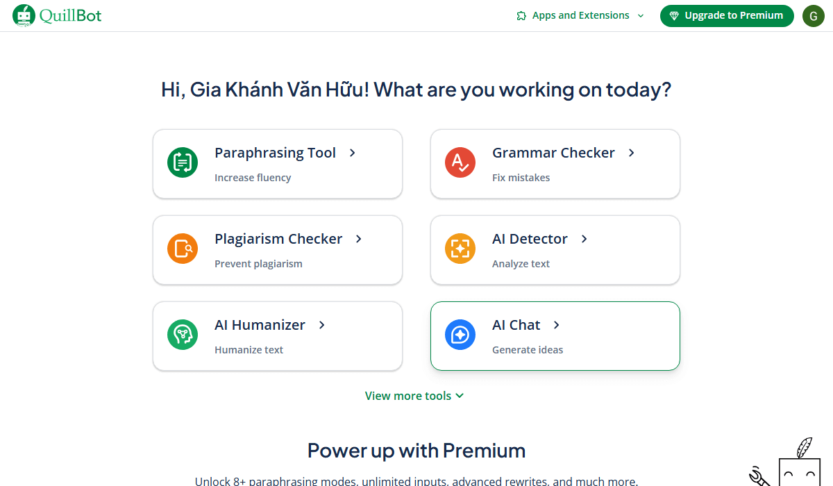QuillBot helps rewrite and improve existing text