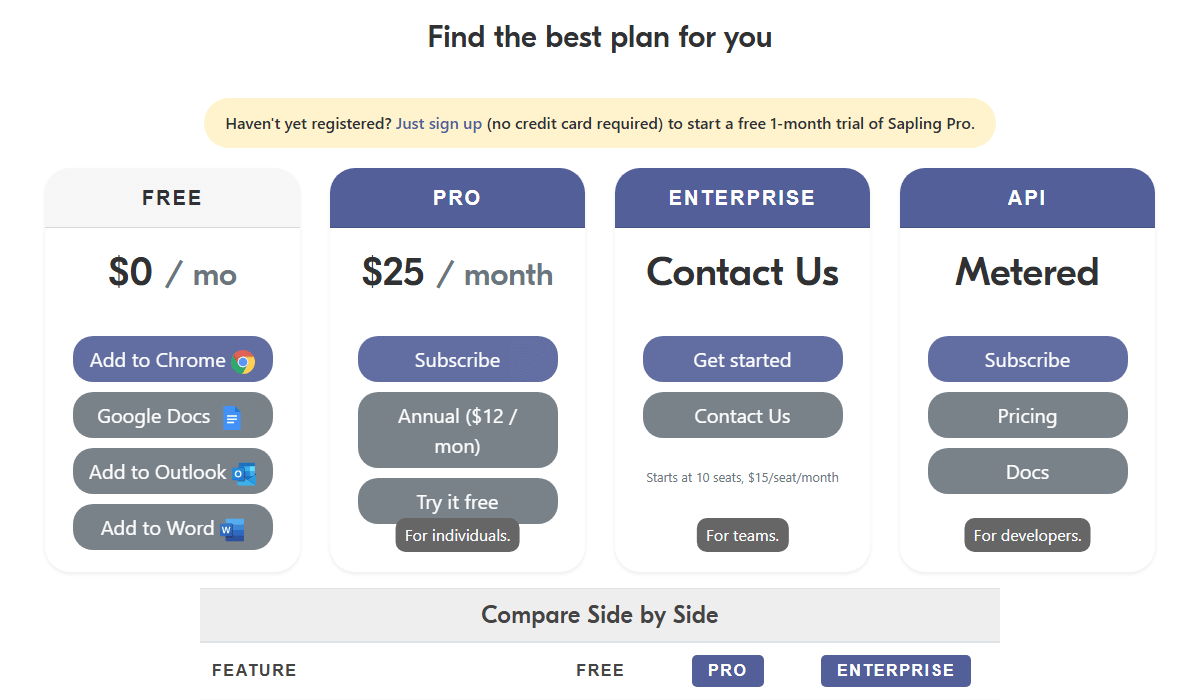 Sapling Pricing Plan